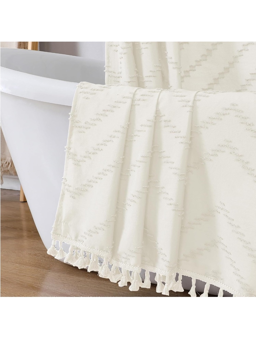 Tassel Chevron Cream Shower Curtain – Unbranded - Picture 5 of 5